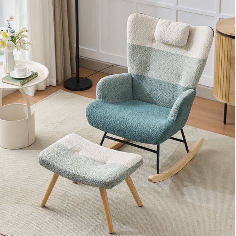 Sillón mecedora 83 x 65,5 x 95 cm de tela bouclé multicolor con almacenaje FloraGrace (1/5)