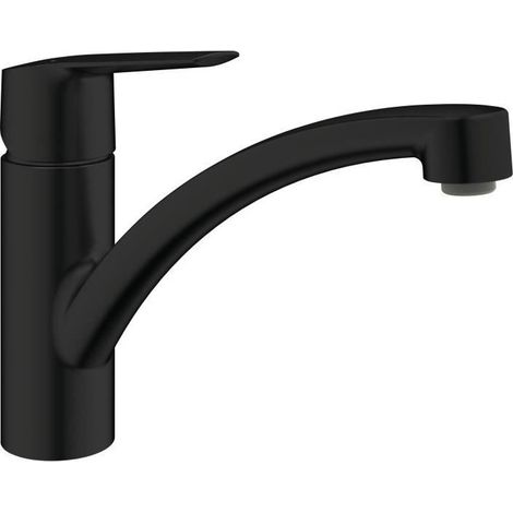 Grohe – Mitigeur monocommande évier noir mat – Bec bas pivotant 140° – Limiteur de température et débit ajustable – Conduit d'eau sans plomb (1/10)