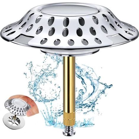 Bouchon Baignoire Universel, Bouchon Baignoire 2-en-1 Filtre à Cheveu, Bonde Baignoire à Hauteur Réglable avec Design de Filtre. (1/4)