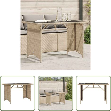 Gartentisch - Gartentisch mit Glasplatte Beige 110x68x70 cm Poly Rattan (1/5)