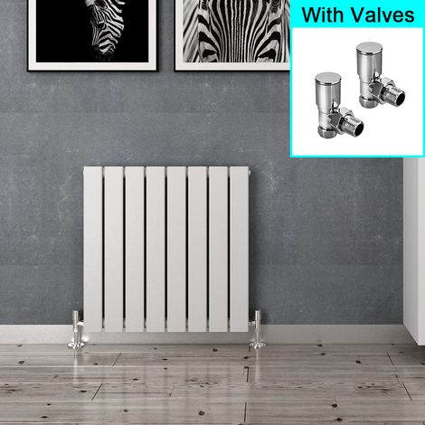 ELEGANT 600 x 600 mm White Modern Horizontal Column Radiators White Single Panel Radiators Heater + Angled Radiator Valves (1/5)