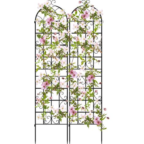 Set di 2 tralicci da giardino in metallo 220 x 50 cm per piante rampicanti design decorativo in metallo nero 200012557