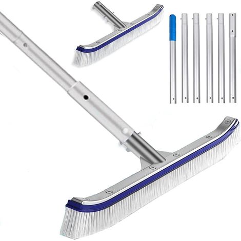 1 - Balai Piscine - Brosse Nettoyage - Tête Incurvée 43cm - Manche Télescopique 2,1m - Pour Murs Sols Coins - Bleu - 43x210cm