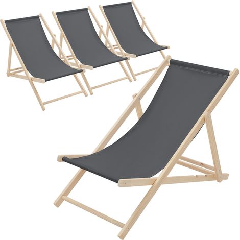 ECD Germany 4er Set Liegestuhl klappbar, Anthrazit, Holz, verstellbare Rückenlehne, 3 Positionen, bis 120kg, Sonnenliege Gartenliege Strandliege Strandstuhl Holzklappstuhl, für Garten, Balkon & Strand