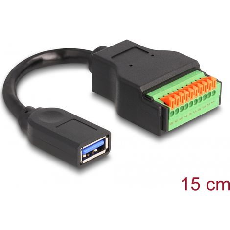 Delock Cable USB 3.2 Gen 1 Tipo-A hembra a bloque de terminales con botÃ³n pulsador 15 cm