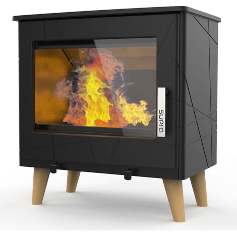 Supra – Poêle à bois 7,3 kW en fonte – Double combustion – Vision du feu 53 cm – Évacuation des fumées arrière ou dessus – Flamme verte 7 étoiles (1/5)