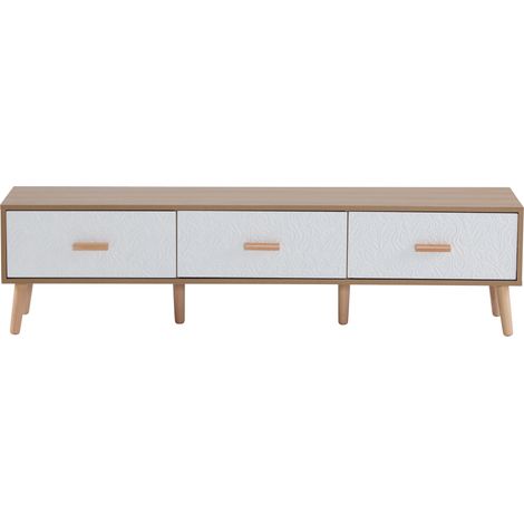 Mobile TV vintage 150 cm bianco e legno chiaro con 3 cassetti e 3 ante (1/5)