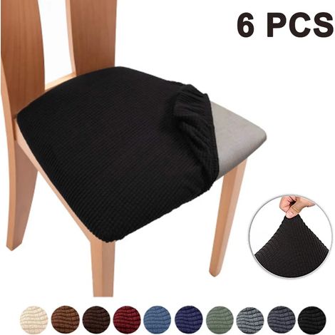 Stuhlsitzbezüge aus elastischem Jacquard-Spandex, abnehmbar und waschbar, staubdicht – 6er-Set, Schwarz