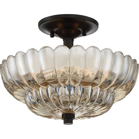 Elstead Quoizel Whitecap Plafonnier traditionnel en verre ambré teinté, marron cacao moucheté, 3 ampoules E14 (1/5)