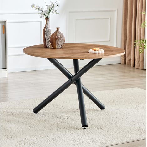 Runder Beistelltisch aus MDF und Metall, Schwarz und Nussbaum, kompakt im Industrie-Stil