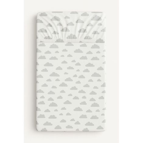 Drap housse en coton pour berceau 120x60 cm - Nuages gris (1/4)