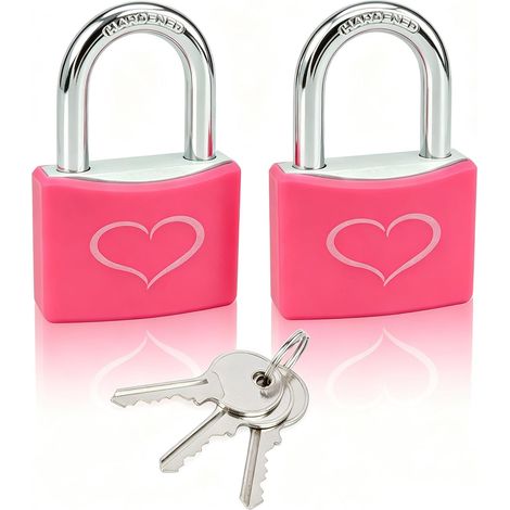 Lot de 2 cadenas roses avec 3 clés, serrure de casier avec corps de serrure en aluminium de 2,5 à 1,4 cm de large, cadenas à clés identiques pour casier de gym, portail, abri de jardin, unité de (1/5)