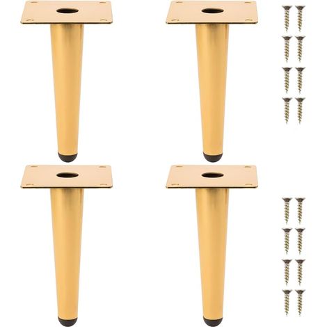 Pieds de Meuble 4Pcs Pieds de Table Conique Vertical Pieds de Canapé Pieds d'armoire en Métal pour Armoire Chaise Table (15cm Hauteur,Doré) (1/5)