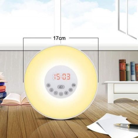 Lampe de Réveil,Lampe de Chevet Lumiere du jour,Simulation d'Aube-de Crépuscule(10 Intensités)6 Alarmes et Fonction Radio FM Pr23302 (1/4)