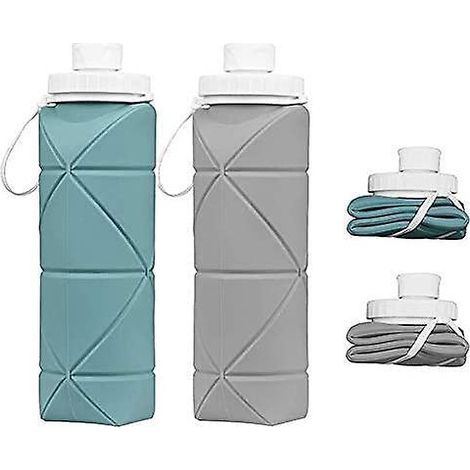 Set mit 2 faltbaren, BPA-freien, auslaufsicheren Silikon-Wasserflaschen, wiederverwendbar, ideal für Reisen. (1/5)