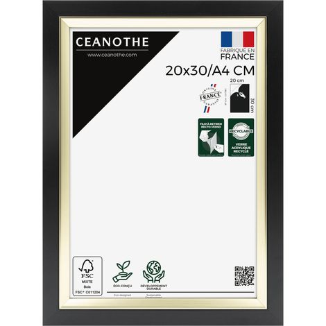 Cadre Photo Noir et Doré - Cadre pour Photo 20x30 cm/A4 et 30x20 cm/A4 convient au A4 – Fabriqué en France – Cadre Photo Actual Noir Doré - Verre acrylique Incassable (1/5)
