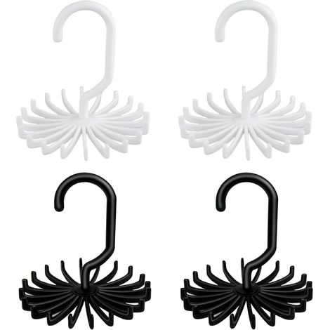 Lot de 4 (Noir + Blanc, 4) Porte Cravate Ceinture, Mini Cintre Porte Cravate Multifonction Rotatif à 360 ° en Plastique pour Organiser les écharpes