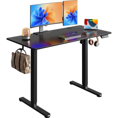 Bureau réglable DEVAISE 120x60 cm, plateau uni, moteur silencieux, 3 mémoires, noir ergonomique pour bureau. (1/5)