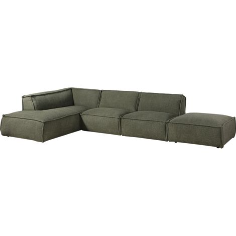 Canapé d'angle avec tabouret en polyester vert RAVENNA (1/3)