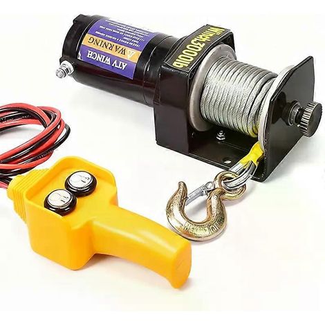 12V/24V Tragbare elektrische Seilwinde mit Stahlseil, 3000 lb Zugkraft, geeignet für ATV-Anhänger, Geländefahrzeuge und Boote (1/4)