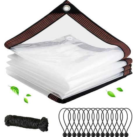 Bâche transparente de 2 x 4 m avec œillets - Protection contre la pluie et le vent - Imperméable - Bâche transparente avec tendeurs pour extérieur, terrasse, jardin, balcon, camping (1/5)