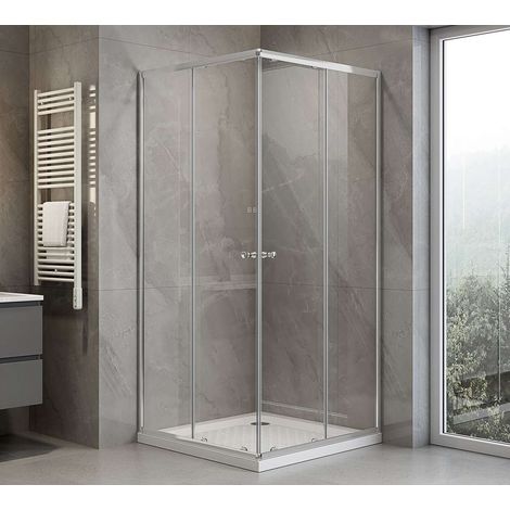 Aqualine Agga - Mampara de ducha de 70x70 cm, cristal transparente/cromo HLF707Y (1/5)