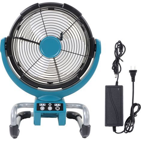 Ventilateur sans fil rechargeable avec batterie au lithium, prise américaine 100-240 V, portable pour le camping et les chantiers de construction (1/5)