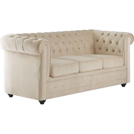 Canapé 3 places convertible en velours beige CHESTERFIELD (1/5)