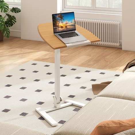 Bureau sur Roulettes Pliable Table Roulante pour Ordinateur Portable avec Plateau Inclinable à 90° Réglable en Hauteur Naturel (1/2)