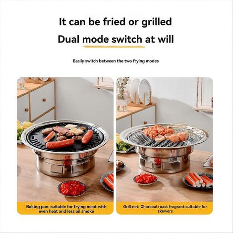 Barbecue coréen multifonctionnel de 33 cm (13 pouces) à charbon de bois, portable et idéal pour le camping, les pique-niques et une utilisation en intérieur. (1/5)