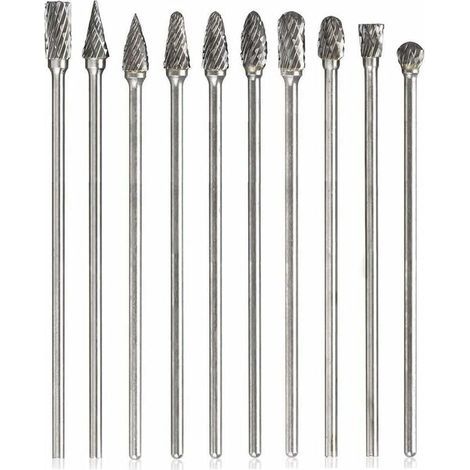 Set mit 10 Hartmetall-Rotationsfräsern – Doppelschneide 6 mm – Länge 100 mm – Zum Polieren von Metall und Gravieren von Holz (1/5)