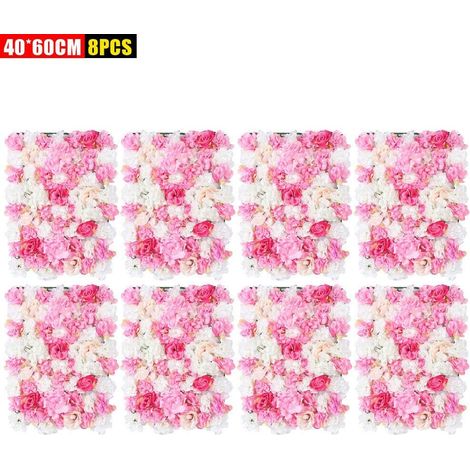8 x flores artificiales, columna de rosas de pared, flor de seda decoración de pared para bodas, rosa oscuro, champán, flores artificiales