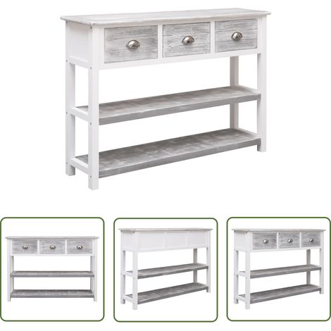 The Living Store Sideboard Antik-Grau 108x30x76 cm Massivholz Paulownia - Holzmöbel - Sideboard - Wohnzimmertisch - Kommode - Vintage Stil (1/5)