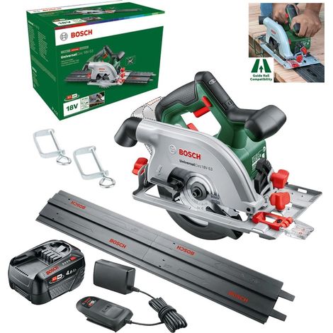 Bosch 18V Circular Saw UniversalCirc Guide Rails + Guide Clamps + 4.0AH Battery (1/5)