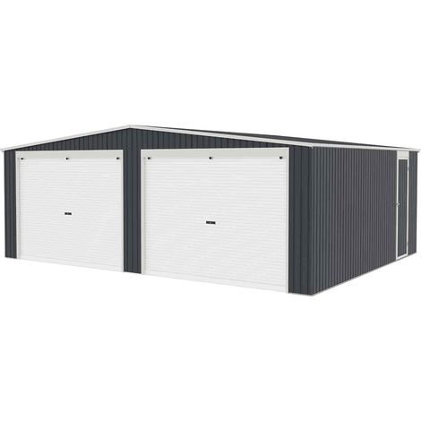 Garage in Metallo Gardiun Warwick 32,68 m2 513x637x241 cm per 2 Auto  Porta Scorrevole a due Ante e Porta Laterale  Antracite (1/5)