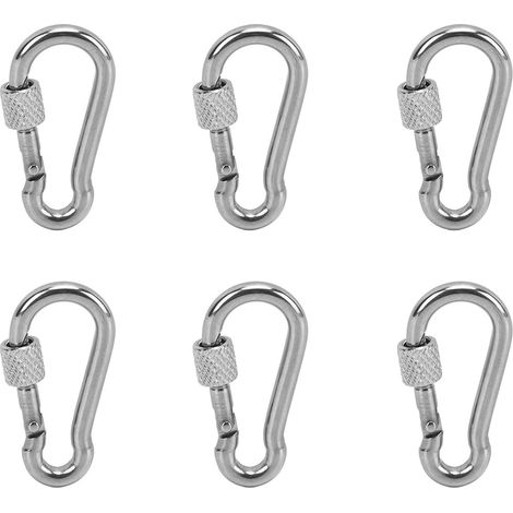 Lot de 6 clips à ressort, en acier inoxydable, grande capacité de charge, clips de connexion porte-clés, adaptés au camping, 4 mm. (1/5)