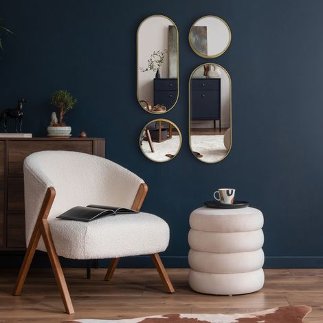 Lot de 4 Miroirs - HOME DECO FACTORY - Versa - Ovales - Dorés