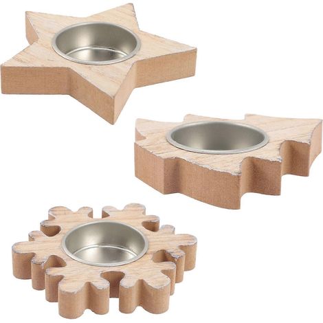 Bougeoirs en bois pour bougies de Noël (lot de 3) (1/5)