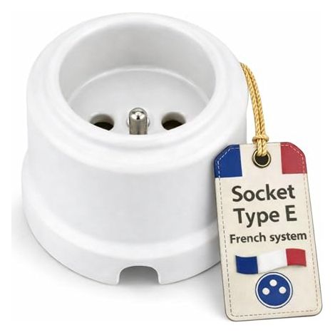Prise rétro en porcelaine - Tout-en-un - Série QR1 blanche - Type E français (1/5)