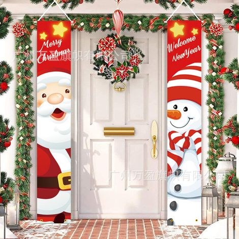 2 distiques de Noël, décorations extérieures, drapeaux extérieurs, décoration d'ambiance de vacances du Père Noël rouge classique, drapeau suspendu 180 cm x 30 cm tissu polyester 100D (1/5)