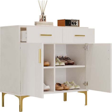 Credenza da cucina 80x35x79.5cm,Madia con 2 ante e 2 cassetti, MDF, bianco, per soggiorno, sala da pranzo (1/5)