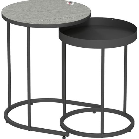 Set aus 2 stapelbaren Couchtischen mit Tablett-Design aus MDF und Metall grau MODENUIT (1/4)