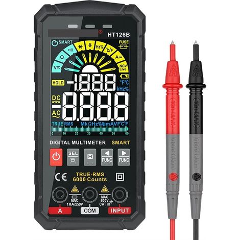 Testeur de charge de batterie Professionnel numérique multimètre de la 5ème génération AC DC TRMS Current tension ohm 60mf Hz DIY Testeur de compteur électricien(HT126B Multimeter) (1/5)