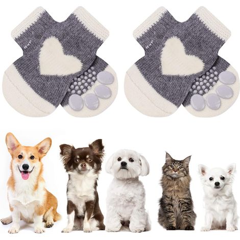 Chaussettes Anti-Dérapantes Chien Chat MOTIF COEUR blanc noir L