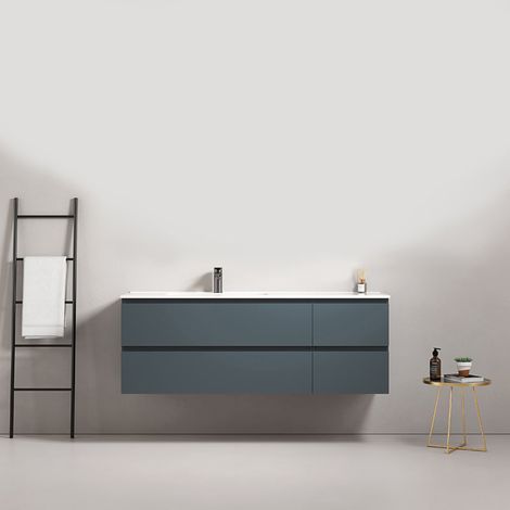 Mobile bagno sospeso 140 cm Blu Mare Lavabo a Sinistra in Resina Senza Specchio - Fiji Paint (1/4)