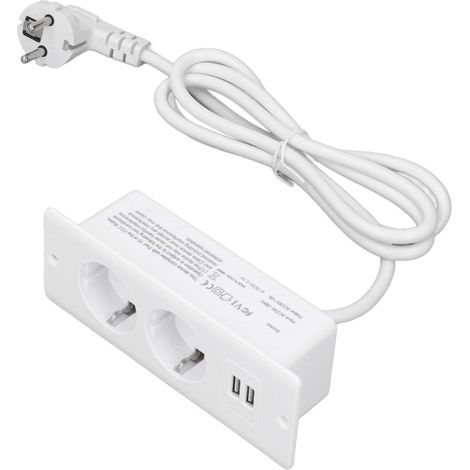 Toma de corriente integrada, 2 puertos USB 2 (10 A), regleta de sobremesa empotrada con cable de 1,5 m