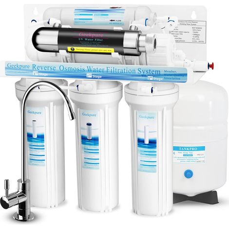 Système de filtre à eau potable à osmose inverse en 6 étapes avec filtre UV-75GPD Purificateur d'eau sous évier avec filtre UV (1/5)