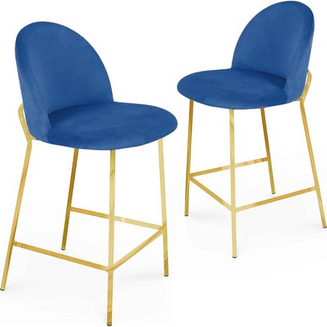 Lot de 2 tabourets de bar design en velours bleu ARABEL (1/5)