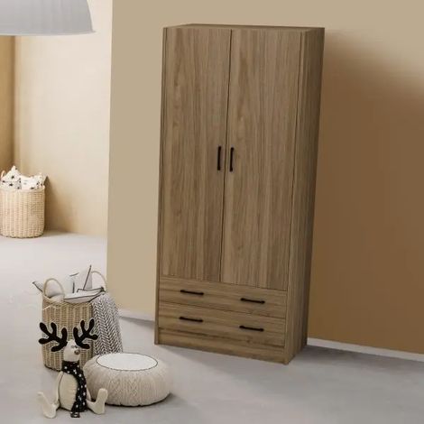 (3c) Armadio 2 ante e 2 cassetti  Noce Naturale Cm 91x52xH 210