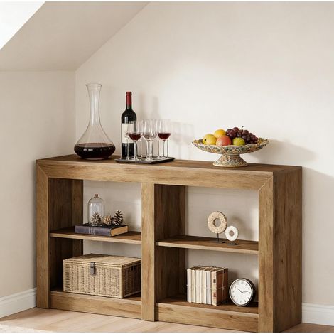 Table console 150x35x85 cm marron en MDF avec 3 niveaux de rangement ouverts (1/5)